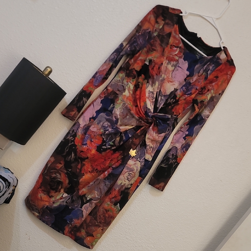 Adrianna Papell Multicolor Floral Long Sleeve Dress
